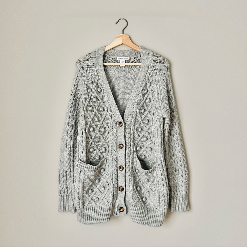 {Cupcakes & Cashmere} Gray Cable Knit Button Down Cardigan Sweater